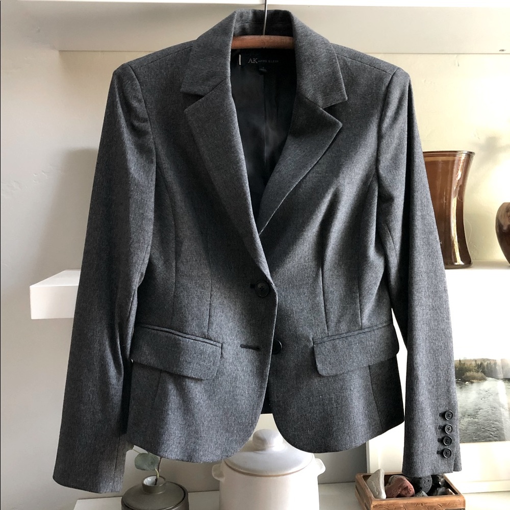 AK Anne Klein Black Pattern Stretch Jacket Blazer Size 4